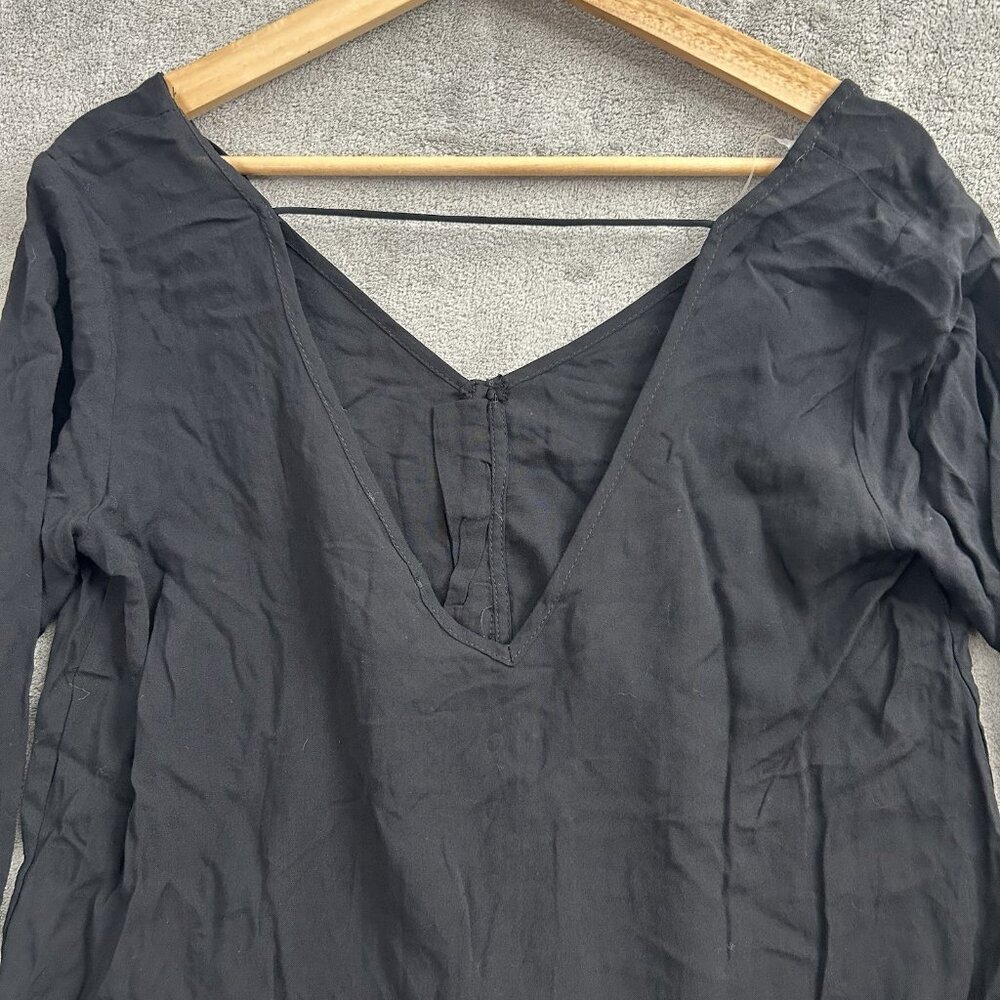 LA HEARTS Shirt Womens Small Black Flare Sleeve Top V-Neck Front Tie Casual - Picture 12 of 12